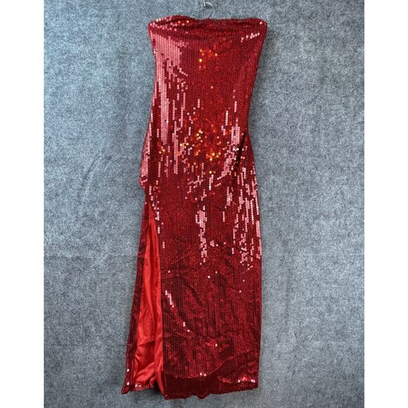 Party King Toon Starlet Costume Womens Small Red Sequin Maxi Dress Strapless - Picture 2 of 4